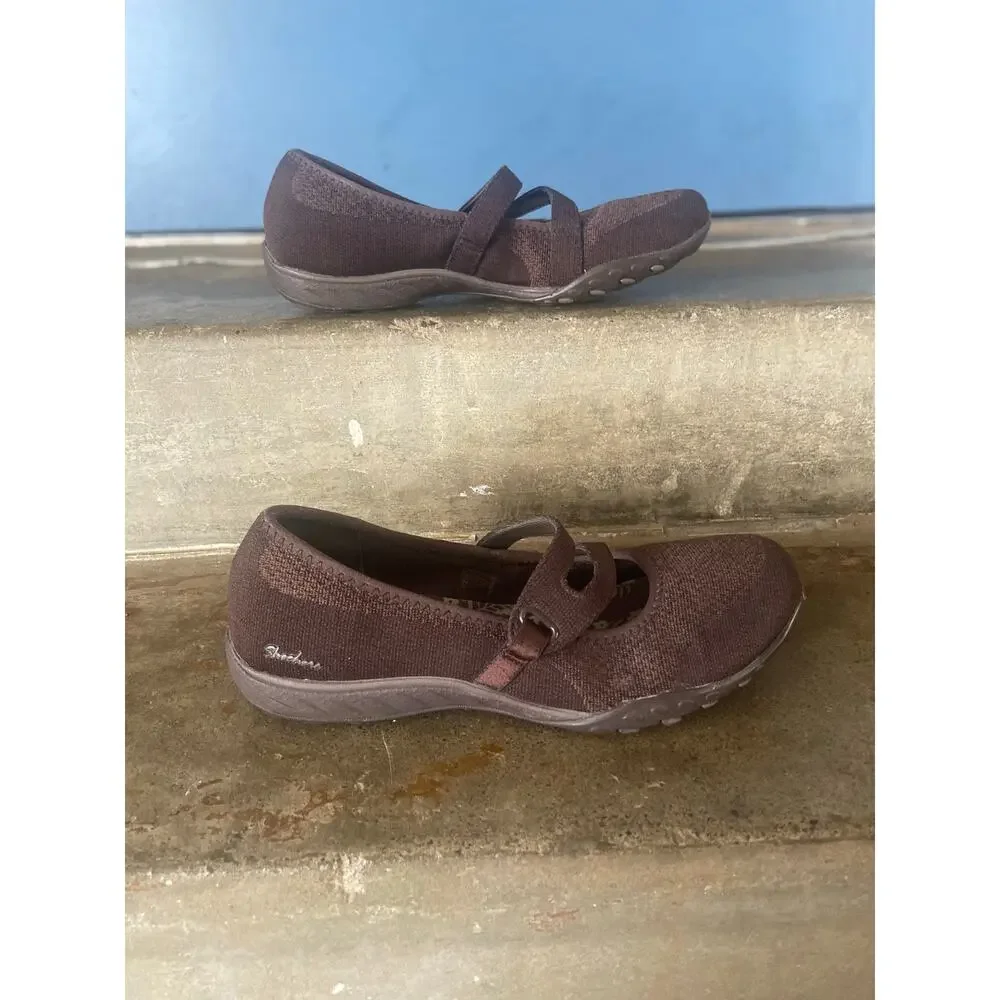 Skechers Relaxed Fit chocolate brown Mary Jane style slip on shoe